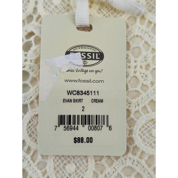 Fossil Evan Beautiful 100% Cotton Cream Lace Skirt Size 2 - Picture 7 of 10